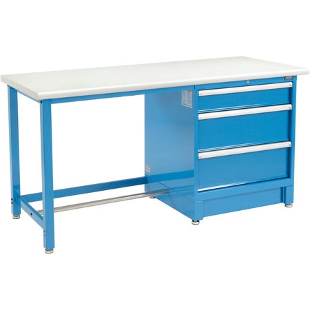 GLOBAL INDUSTRIAL 72Wx30D Modular Workbench W/ 3 Drawers, Plastic Laminate Safety Edge, Blue 711146